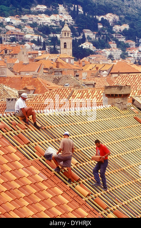 Dubrovnik roof fixing, Croatia Stock Photo