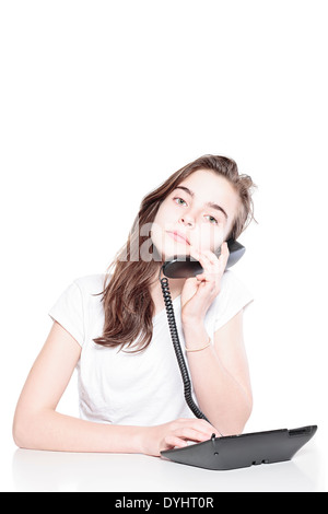 beautiful woman talking on the phone, isolated on white. Stock Photo