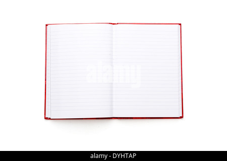 open blank book with lines and red cover, isolated on white. Stock Photo