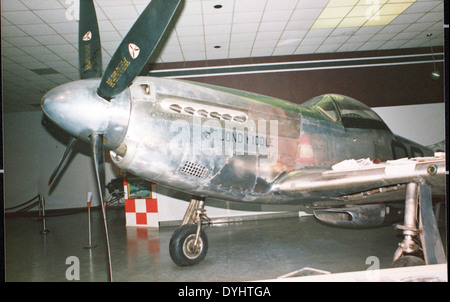The North American P-51D Mustang, a key fighter aircraft during World War II, is shown here in a classic configuration. The P-51D, known for its long-range capabilities and exceptional performance, played a vital role in escorting bombers over Europe and is one of the most celebrated warplanes in history. The aircraft shown has the registration NX79161. Stock Photo