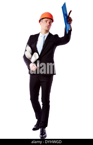 Businessman directing works over white background Stock Photo