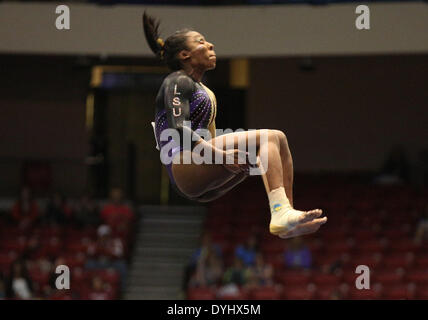 Birmingham, AL, USAA. 18th Apr, 2014. April 18, 2014: LSU's Britney Ranzy on the floor during Session 1 of the 2014 NCAA Women's Gymnastics National Championship at the Birmingham Jefferson Convention Complex in Birmingham, AL. Kyle Okita/CSM/Alamy Live News Stock Photo