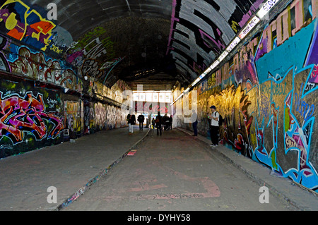Leake Street, also known as the 'Banksy Tunnel' or 'Graffiti Tunnel', Waterloo, London, England, UK Stock Photo