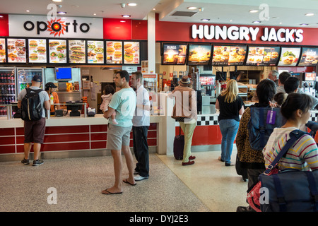 Melbourne Australia,Tullamarine Airport,MEL,terminal,gate,food court plaza,Hungry Jack's,burgers,hamburgers,Burger King,burgers,hamburgers,fast food,r Stock Photo
