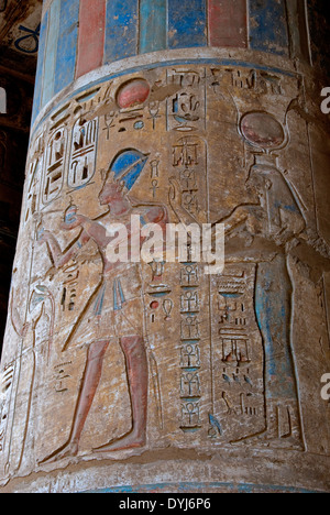 Temple of Ramses III (1198-1167 b.C. – XX° Dyn.) at Medinet Habu: reliefs on columns in the second courtyard Stock Photo