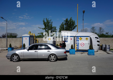 A Galileo Microbox unit at a compressed natural gas (CNG) refueling station placed in a gasoline station of Socar Petroleum company in the Republic of Georgia Stock Photo