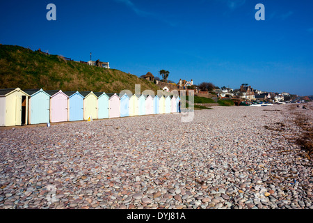 Colourful beach huts at Budleigh Salterton, Devon, England, UK Stock Photo