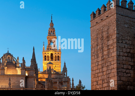 Cathedral, Giralda and Royal Alcazar, Seville, Region of Andalusia, Spain, Europe Stock Photo
