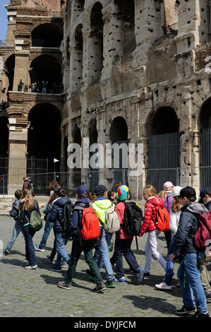 Italy, Rome, school group and Colosseum Stock Photo
