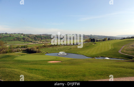 The Celtic Manor Golf and Hotel Resort Complex near Newport in Wales UK - View across the 18th green of the Twenty Ten course Stock Photo