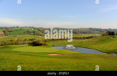 The Celtic Manor Golf and Hotel Resort Complex near Newport in Wales UK - View across the 18th green of the Twenty Ten course Stock Photo