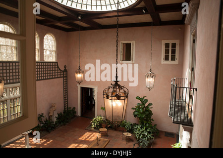 The Hyde Collection Art Museum interior courtyard of the Italian Renaissance-style villa the Hydes built in 1912. Stock Photo