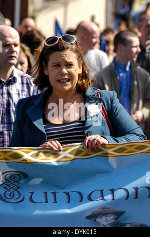 Derry, Londonderry, Northern Ireland - 20 April 2014. 1916 Easter Rising Commemorated. Sinn Fein Vice President Mary Lou McDonald TD attending the annual Sinn Fein 1916 Easter Commemoration march. Credit: George Sweeney / Alamy Live News Stock Photo
