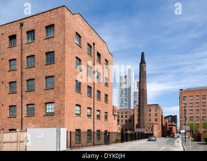 The former Macintosh Mill (now apartments) and Student Castle (later renamed Liberty Living) buildings, Manchester, England, UK Stock Photo