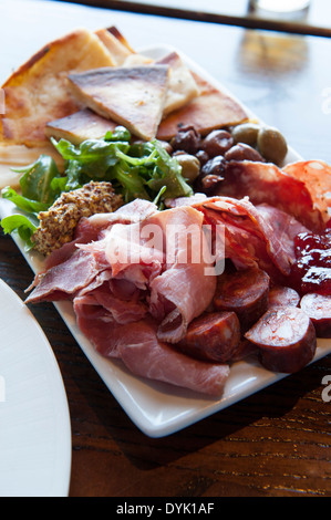 USA Georgia GA Savannah Food Bohemian Hotel charcuterie plate at Rocks on The Roof bar restaurant Stock Photo