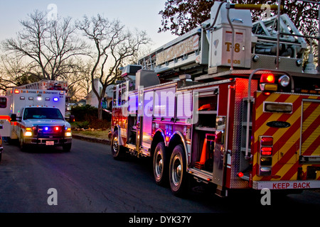 Ambulance and Fire Truck at emergency call. Stock Photo