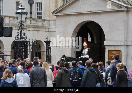 A member of the Royal Horse Guards (Blues) Regiment on sentry duties at the Horse  Guards Whitehall, London, England. Stock Photo