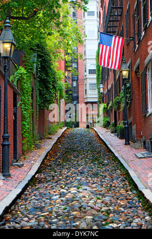 Historic Acorn Street on Beacon Hill in downtown Boston Massachusetts MA Stock Photo