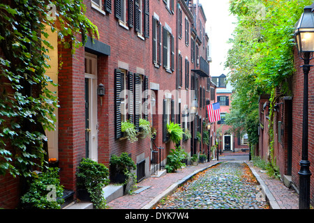 Historic Acorn Street on Beacon Hill in downtown Boston Massachusetts MA Stock Photo