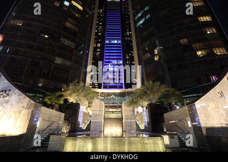 Etihad Towers at night. Abu Dhabi, United Arab Emirates Stock Photo