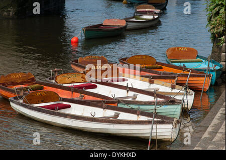 River Thames, Richmond upon Thames, London UK. 21st April 2014. Moored boats for hire at Richmond Bridge Credit:  Malcolm Park editorial/Alamy Live News Stock Photo