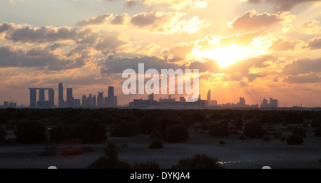 Abu Dhabi Skyline at sunset. United Arab Emirates Stock Photo