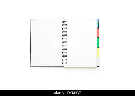 open schedule with ring binder, isolated on white. Stock Photo