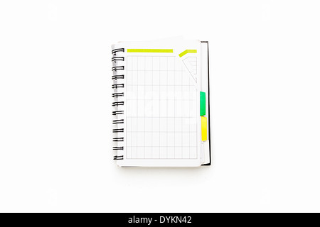 open schedule with ring binder, isolated on white. Stock Photo