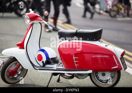 Southend-On-Sea, Essex UK.  21st April 2014.  16th Annual Shakedown, organised by Ace Cafe, is an annual event featuring motorbikes and scooters. This 16th running was held in aid of the NSPCC .  Thousands of bikers today rode the 65 miles from The Ace Cafe London to the seafront at Southend-On-Sea for a sunny Easter Bank Holiday Monday Credit:  Graham Eva/Alamy Live News Stock Photo