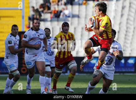 April 19, 2014 - BARCELONA-SPAIN -19 April: Nicolas Durand in the match of the day 25 of the French Top 14 Rugby League between USAP and the RC Toulon, played at the Estadio Olimpico de Montjuic in Barcelona on April 19, 2014. photo: Joan Valls/Urbanandsport /Nurphoto. (Credit Image: © Joan Valls/NurPhoto/ZUMAPRESS.com) Stock Photo