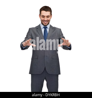businessman working with imaginary virtual screen Stock Photo