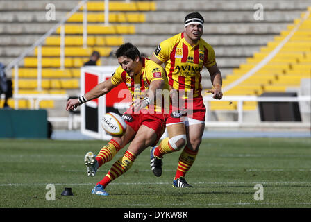 April 19, 2014 - BARCELONA-SPAIN -19 April: Nicolas Durand in the match of the day 25 of the French Top 14 Rugby League between USAP and the RC Toulon, played at the Estadio Olimpico de Montjuic in Barcelona on April 19, 2014. photo: Joan Valls/Urbanandsport /Nurphoto. (Credit Image: © Joan Valls/NurPhoto/ZUMAPRESS.com) Stock Photo