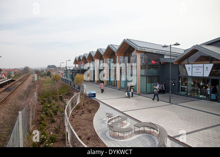 Sheringham's new Tesco store and retail plaza beside the old Bittern railway line to Cromer Stock Photo