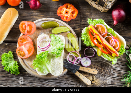 Ingredients for homemade hot dog Stock Photo