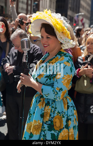 New York, USA - April 20, 2014: Musicians perform at the Easter Bonnet Parade on 5th Avenue Stock Photo