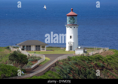 Daniel K. Inouye Kilauea Point Lighthouse and wildlife refuge overlooking Pacific Ocean Stock Photo
