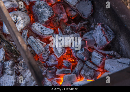 Glowing barbecue charcoal embers. Stock Photo