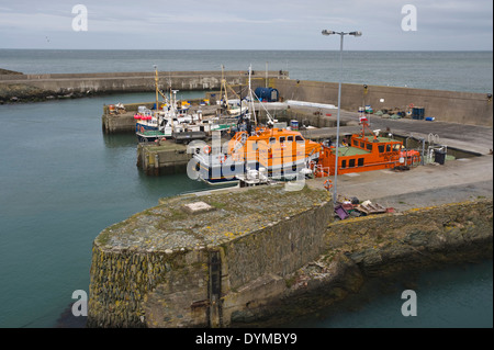 View over moorings at Amlwch harbour Anglesey North Wales UK Stock Photo