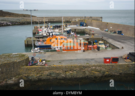 View over moorings at Amlwch harbour Anglesey North Wales UK Stock Photo