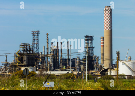 South coast Gela petrochemical plant refining crude oil from the Eni offshore field; Gela, Caltanissetta Province, Sicily, Italy Stock Photo