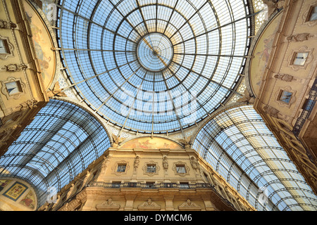 Glass dome to which Oktagon luxury-shopping passage roofed gallery Galleria Vittorio Emanuele II to to blue hour Milan Lombardy Stock Photo