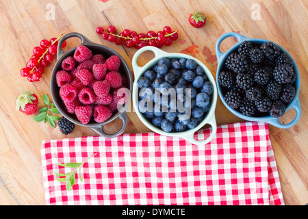 three bowls of fresh beriies Stock Photo