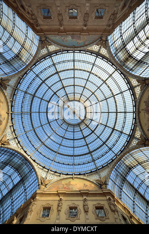 Glass dome to which Oktagon luxury-shopping passage roofed gallery Galleria Vittorio Emanuele II to to blue hour Milan Lombardy Stock Photo