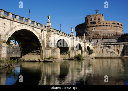 Italy, Rome, Ponte Sant'Angelo bridge and Castel Sant'Angelo Stock Photo