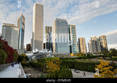 Skyline of Skyscrapers and Millennium park in Chicago, Illinois Stock Photo