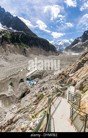 Long stairs to Mer de Glace glacier ice cave, Montevers, Chamonix, France Stock Photo