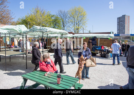 Stallholders at the new Salford Second Hand Market in Fitzwarren Street, Salford, the market has returned after closing Stock Photo