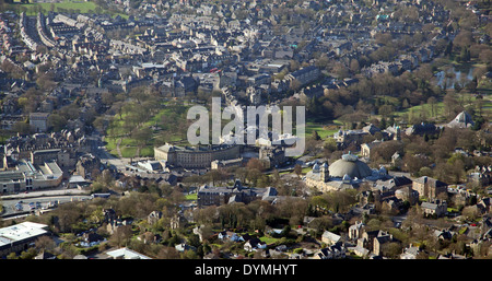 aerial view of the spa town of Buxton in Derbyshire with the Devonshire Dome & The Pump Room historical landmarks prominent Stock Photo