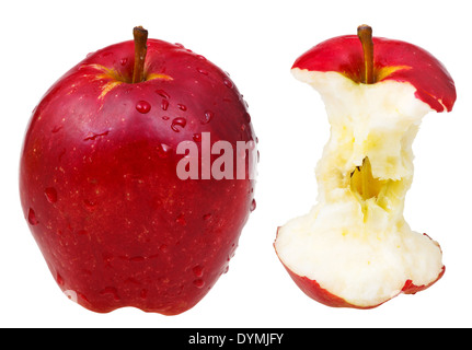 apple core and whole red delicious apple isolated on white background Stock Photo