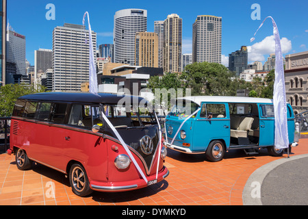 Sydney Australia,Circular Quay,skyscrapers,city skyline,VW,Volkswagen,mini-van,classic,antique,vehicle,AU140308111 Stock Photo